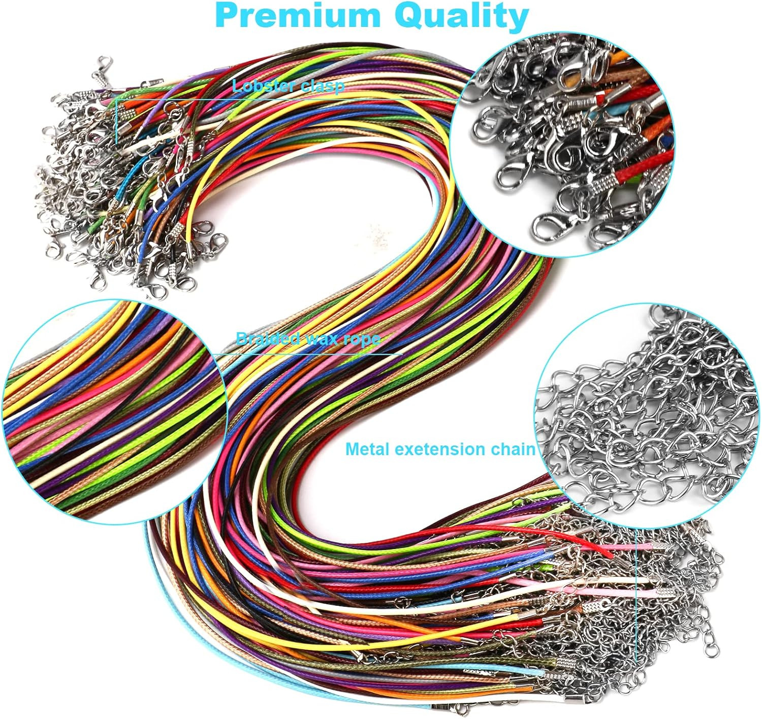 100Pcs Leather Necklace Cord with Clasps, Rope Necklace String, 25Color Necklace