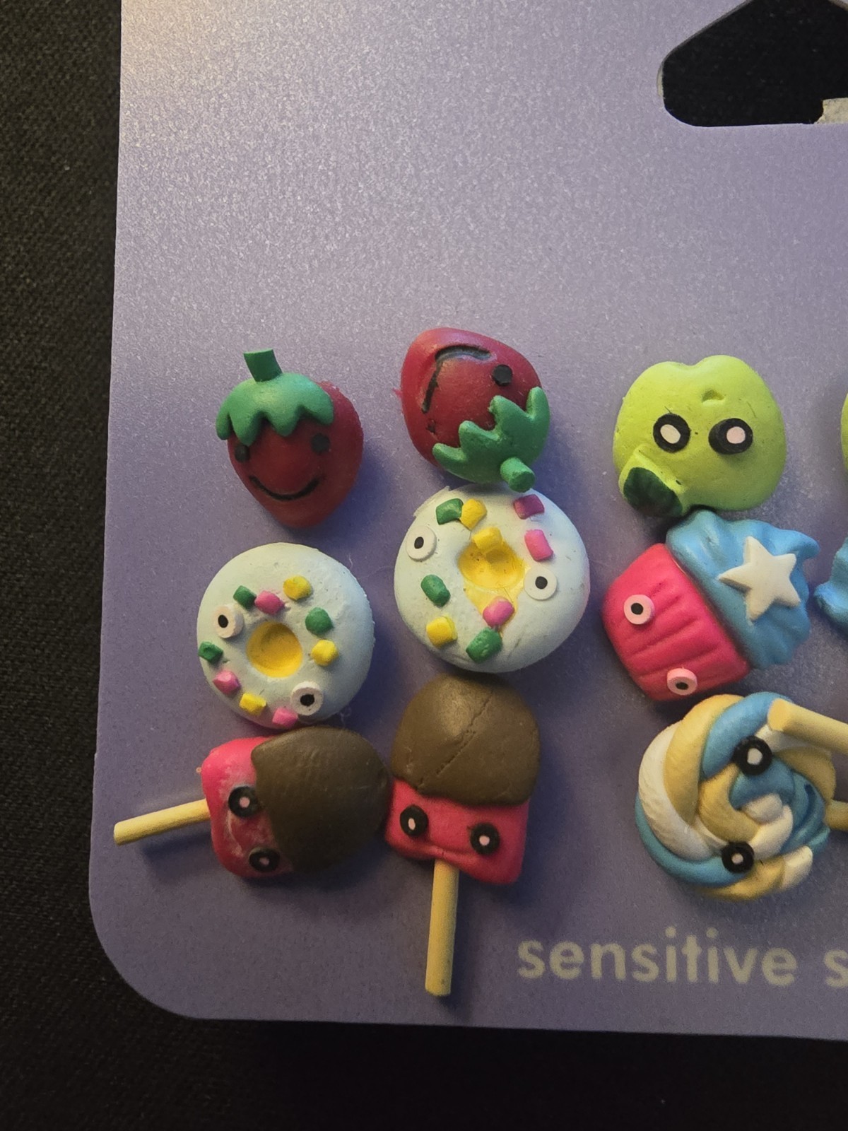 Claire’s Sensitive Solutions Dessert Summer theme Stud Earrings, 9 Pairs, New