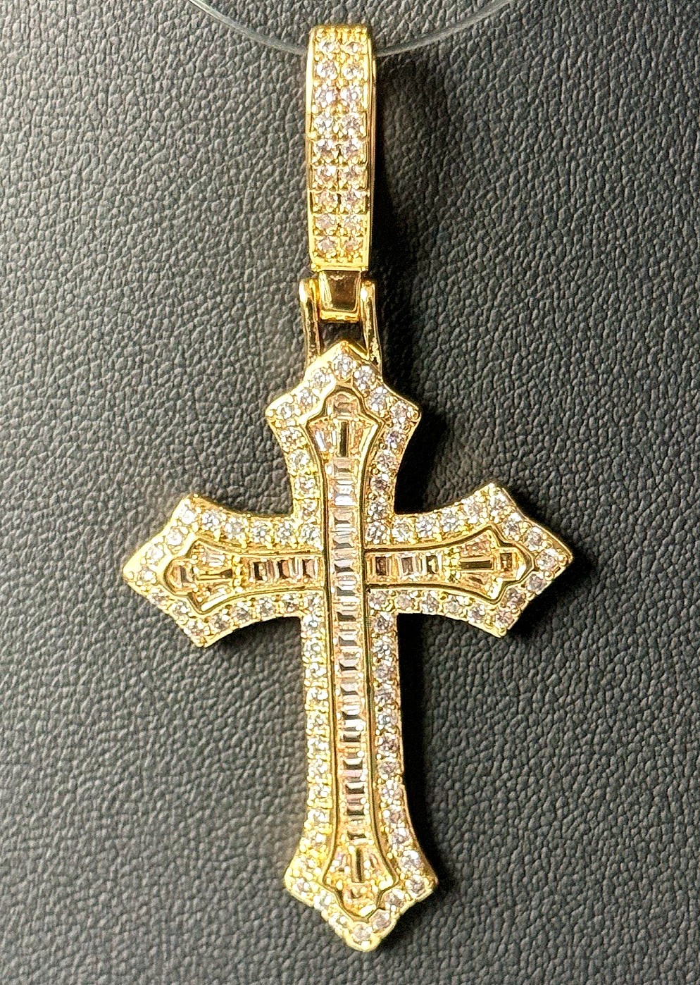 61mm x 30mm Iced Cross Pendant Rich Gold Tone Bold Unisex Hip Hop Accessory