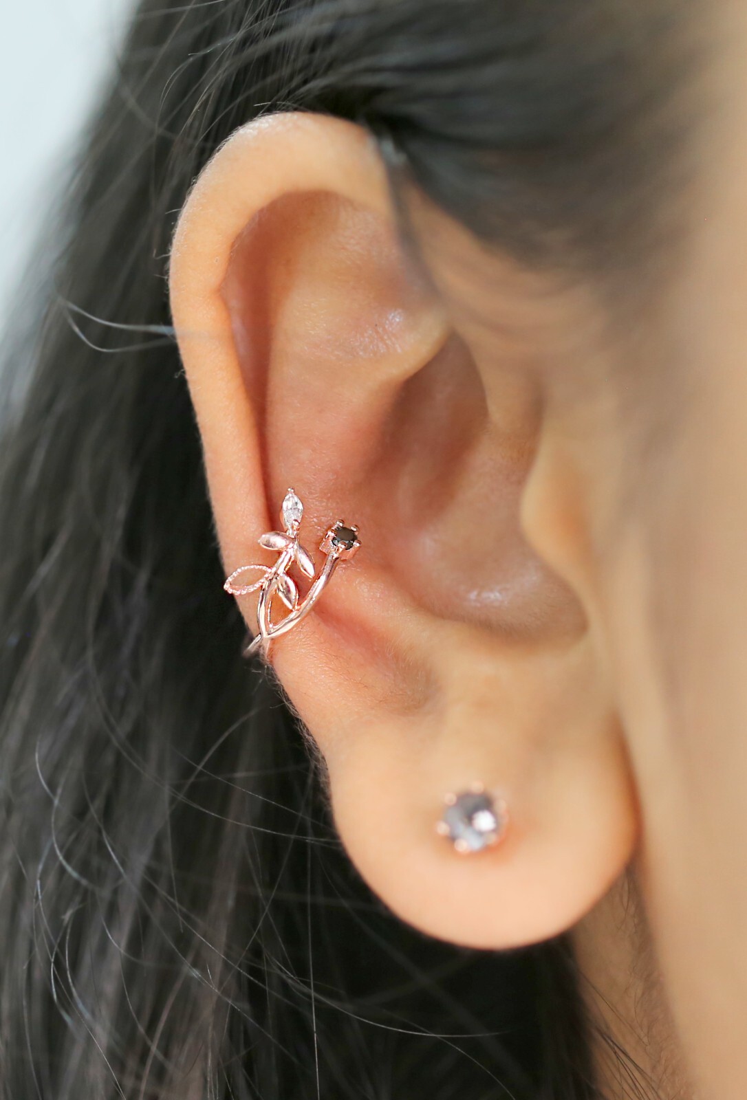 Natural Round / Marquise Diamond Ear Cuff 14K Rose White Yellow Gold KD1071