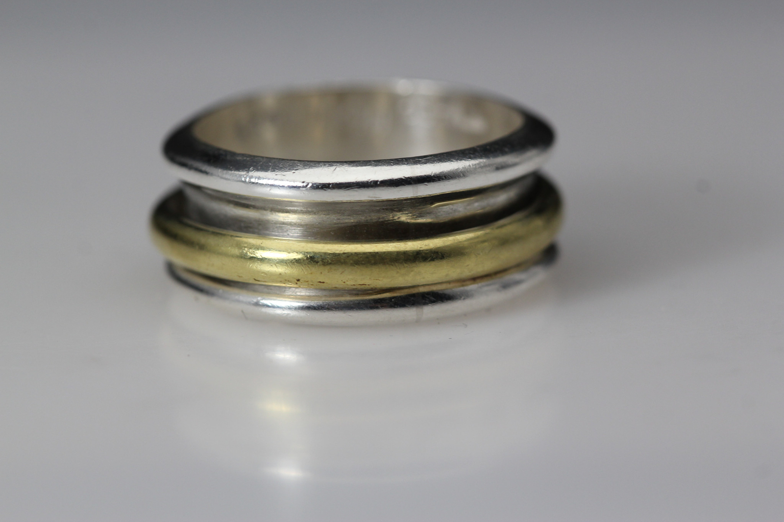 925 Sterling Silver Brass Vintage Mexico Spinner Band Size 9 Ring 10.1g RIN9360