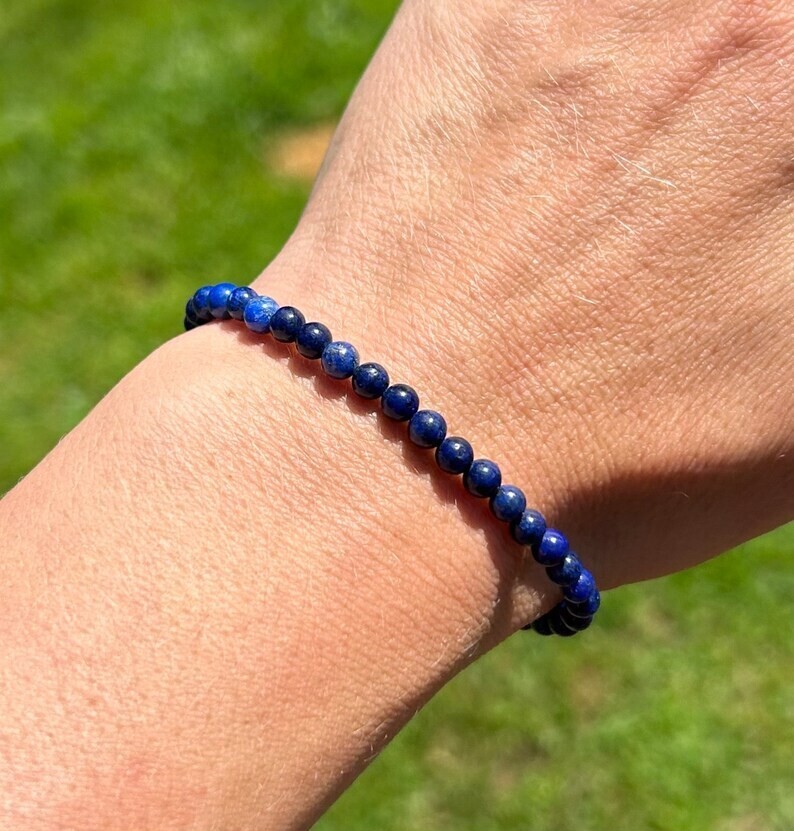 Lapis Lazuli Crystal Gemstone Elastic Dainty Bracelet Minimalist 4mm Round Beads