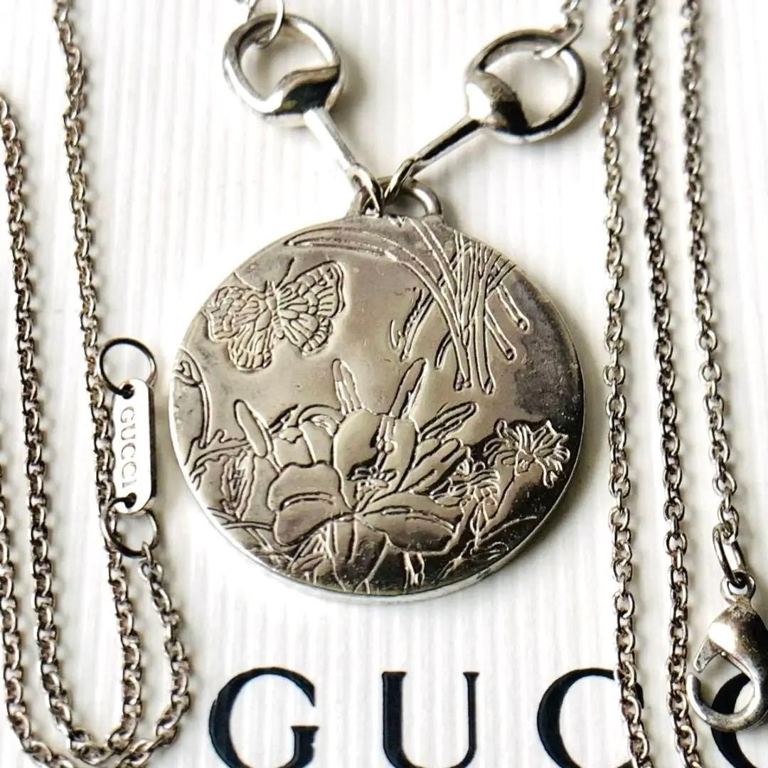 GUCCI Flora Coin Necklace Silver925 Horsebit 45.0 cm / 17.7 in w/Box From Japan