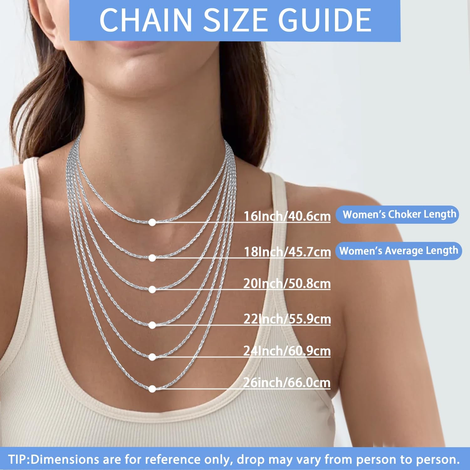 Jewlpire 925 Sterling Silver Chain Necklace For Women 1.5Mm Rope Chains Silver