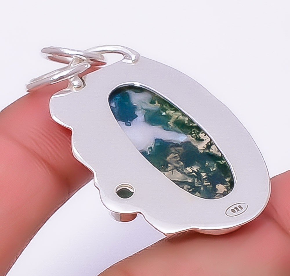 Moss Agate 925 Sterling Silver Handmade Pendant 1.95″ P2122222, Christmas Gift