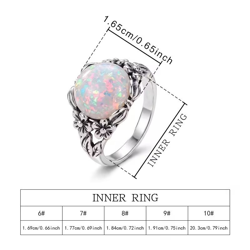 Elegant 925 Sterling Silver Fire Rainbow Opal Engagement Wedding Ring Size 10.5