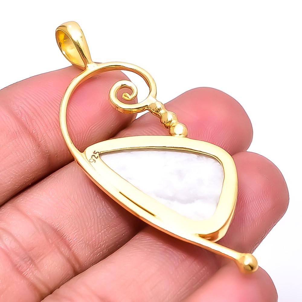 White Howlite – United States Gold Plated 925 Sterling Silver Pendant 2.15″ P3