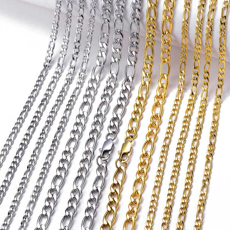 Stainless Steel Figaro Rope Chain Silver 16″-36″ Necklace 3/4/5/6/7/9/12mm
