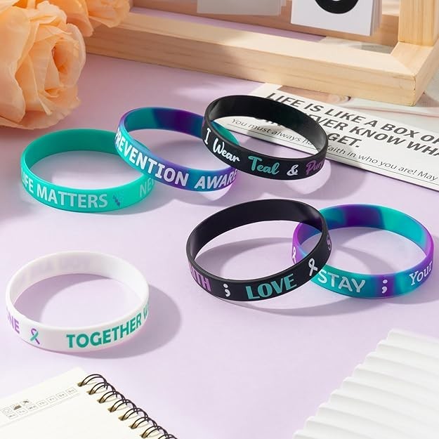Suicide Awareness Silicone Bracelets Set of 6 – Mental Health Support Wristbands