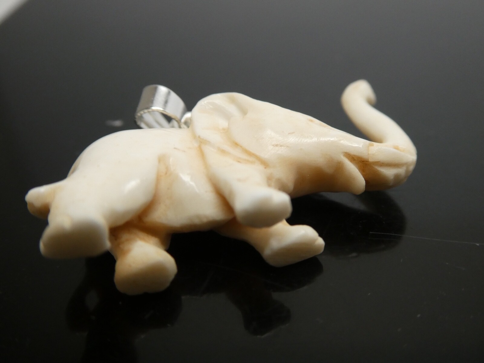 ELEPHANT Carved Water Buffalo Bubalus Bubalis Bone Pendant Necklace With Cord
