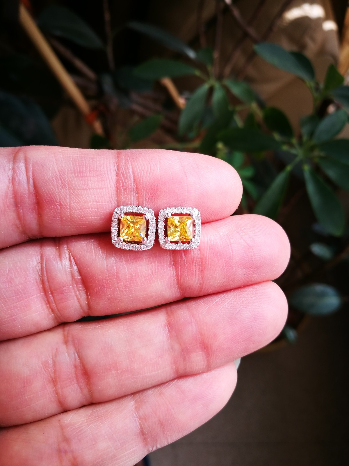 2 Ct Womens Mens Halo Earrings 14K Gold Plated Silver Yellow Simulated Diamond