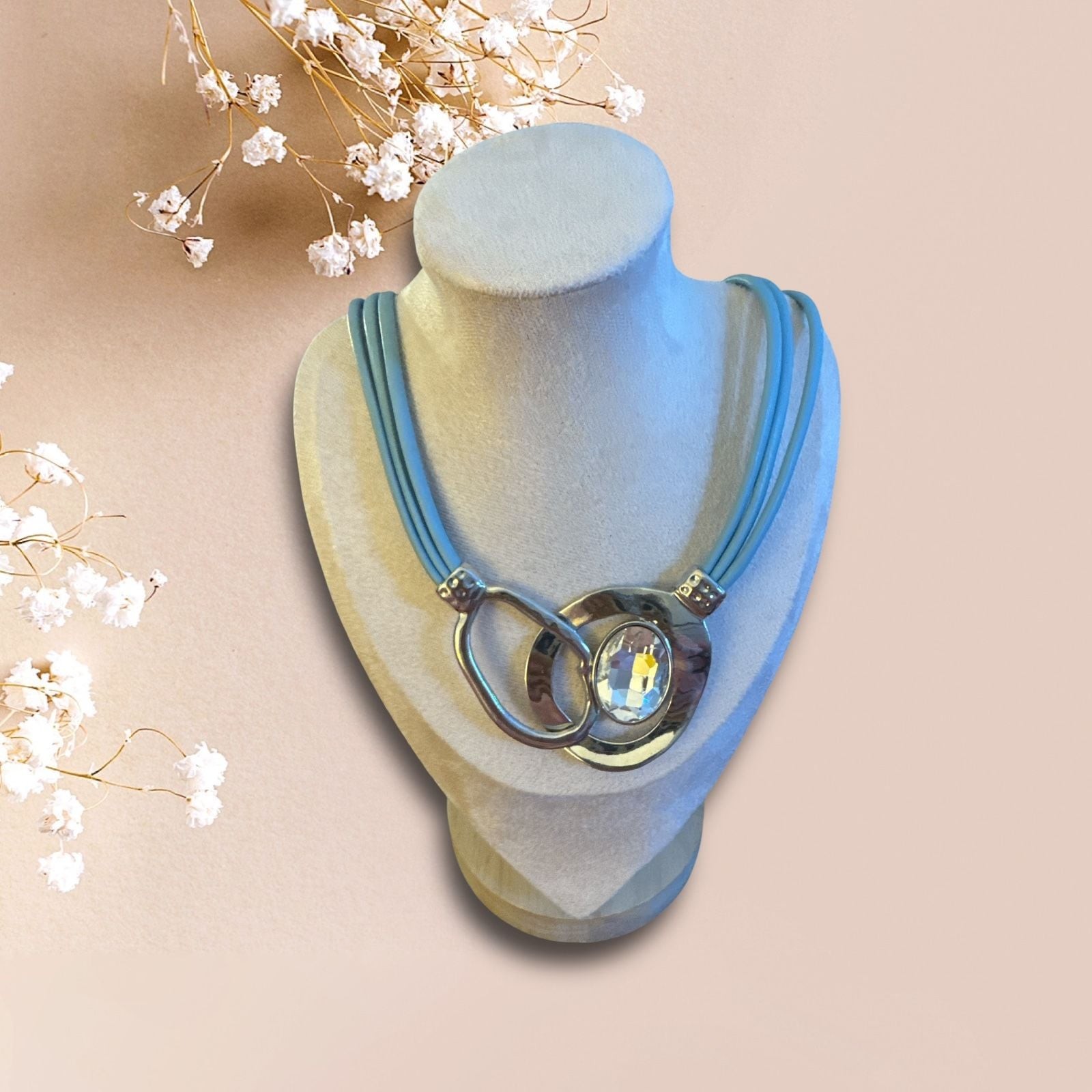 Californian Cowgirl Blue Multi Strand Cord Silver Pendant Necklace