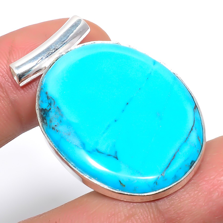 Magnesite Turquoise Handmade Ethnic Handmade Silver Plated Pendant 1.5″ T49