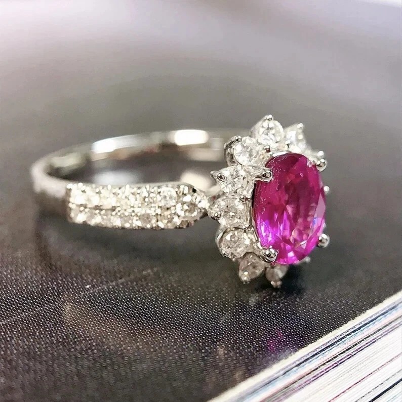 2.60 Ct Natural Ruby Beautiful Diamond Engagement Ring 14K Solid White Gold