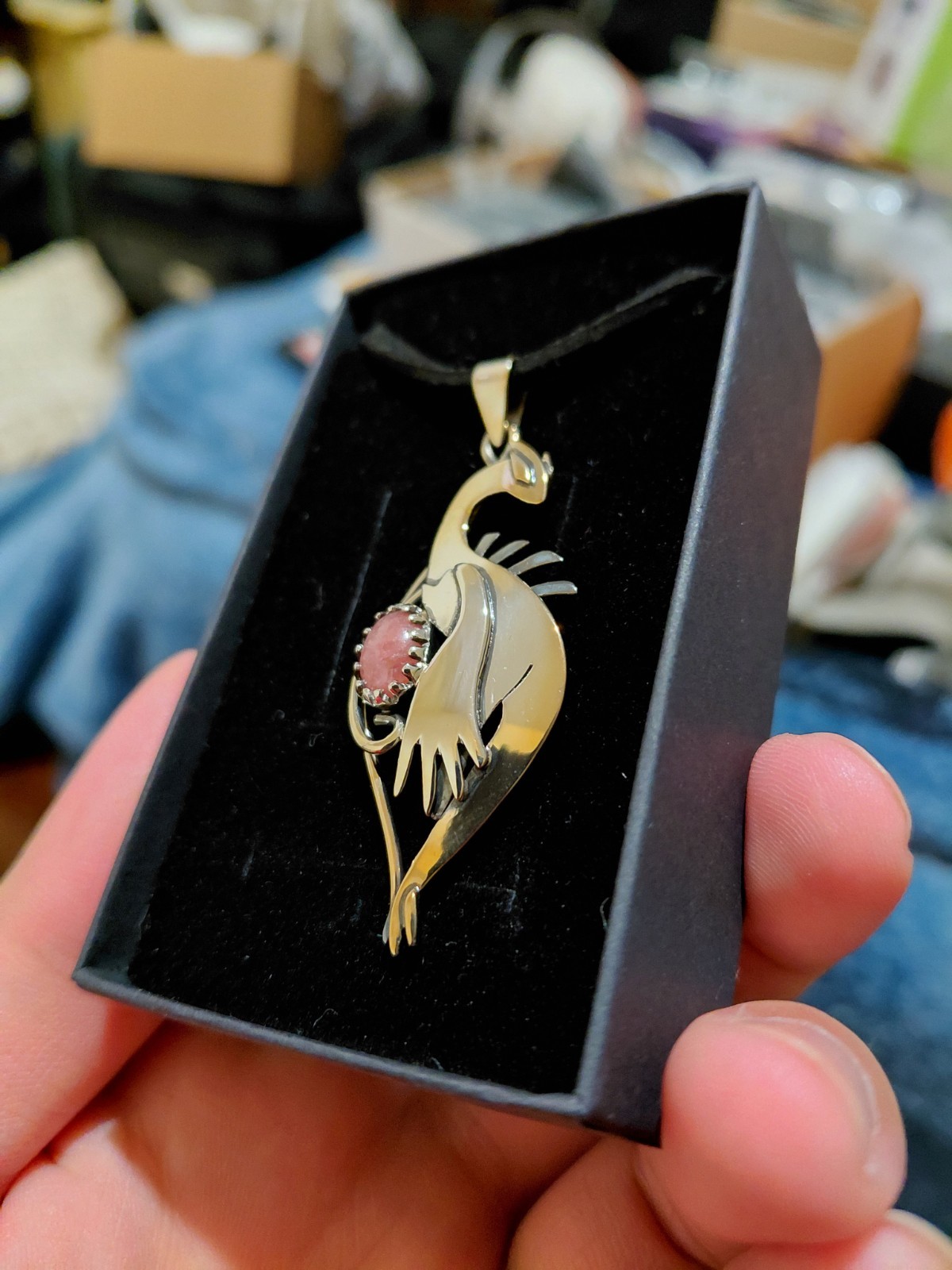 Pokémon Shiny Lugia Egg Hand-Made Stainless Necklace with Pink Rhodo- Gem Stone