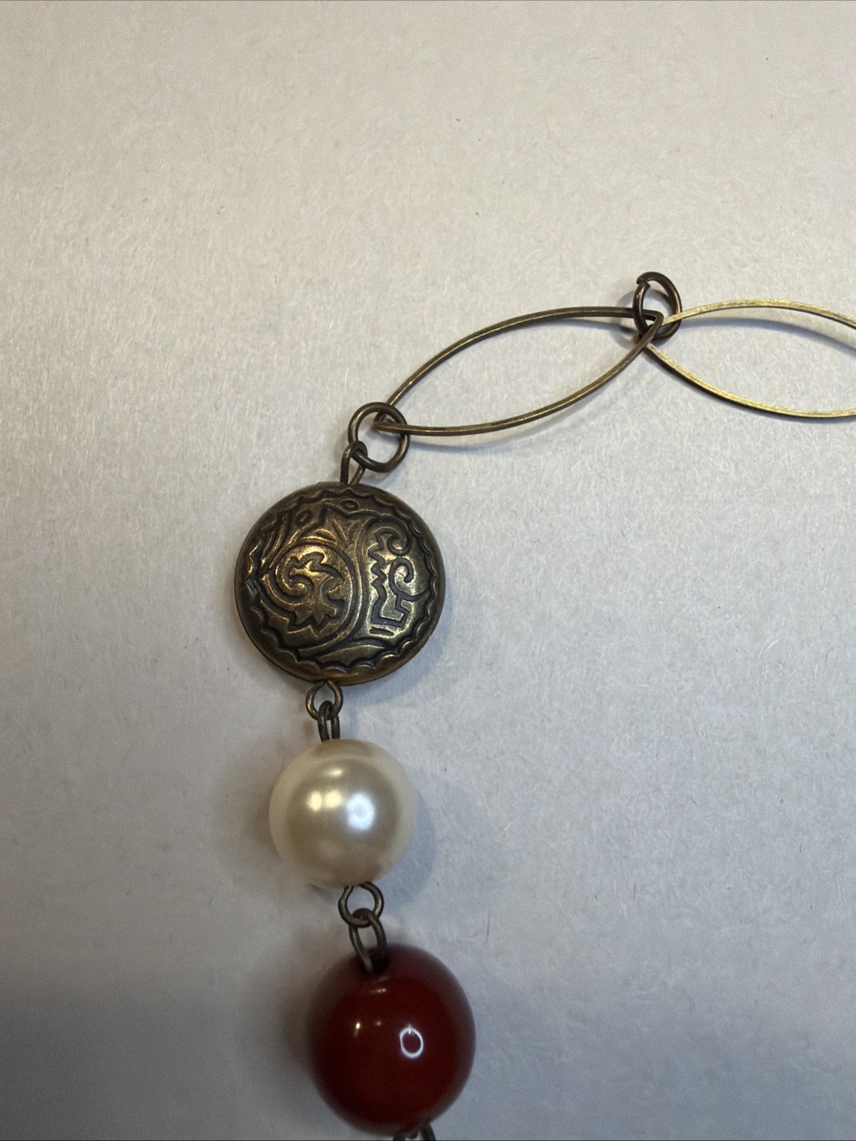 Long Necklace Round Amber Beads Glass Beads Decorative Metal Beads Brass Tone