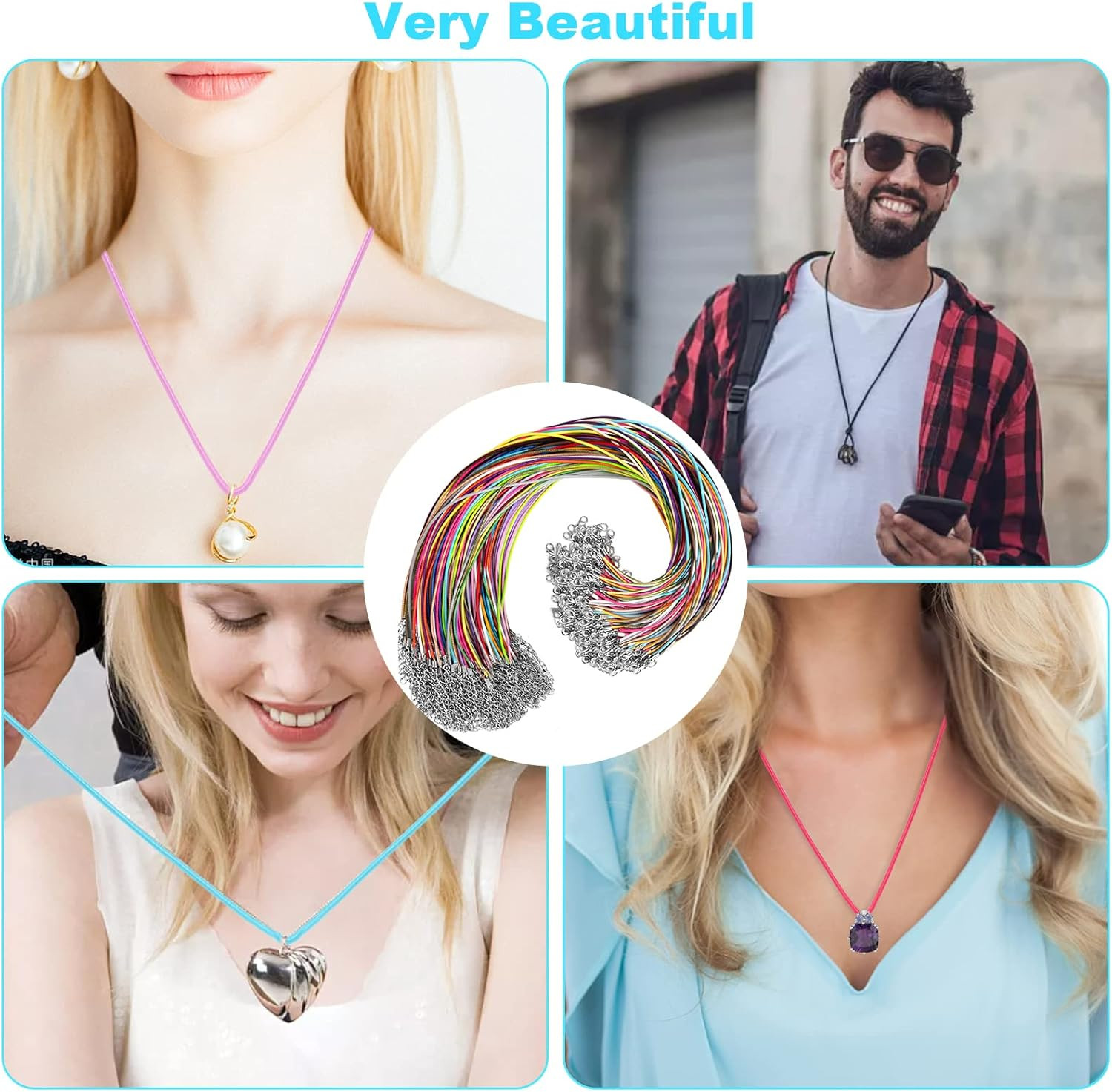 100Pcs Leather Necklace Cord with Clasps, Rope Necklace String, 25Color Necklace