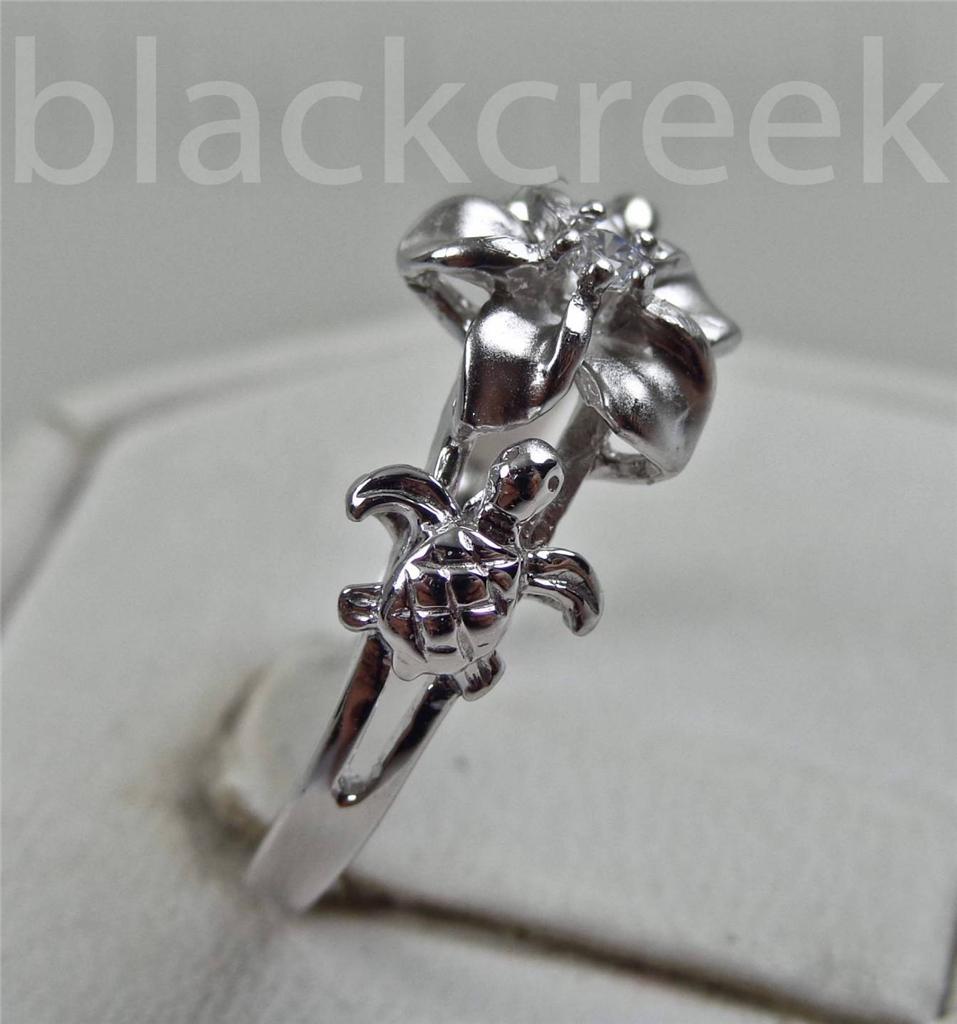 Solid Sterling Silver~Lady’s Plumeria~Turtle~Ring Size 5/6/7/8/9/10/