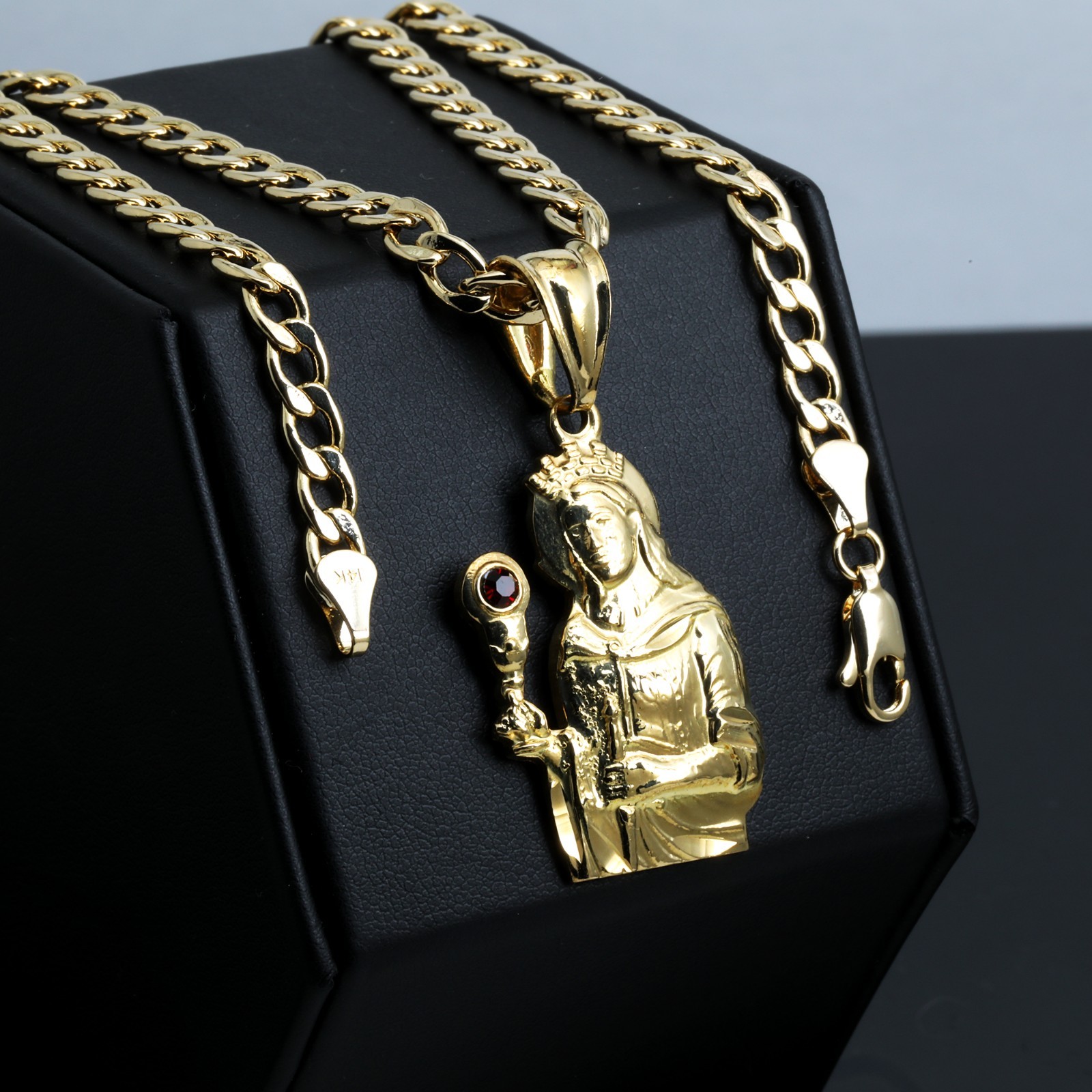 Saint Barbara Charm Pendant 14k Gold Plated Brass 5mm 20″ Cuban Choker Chain
