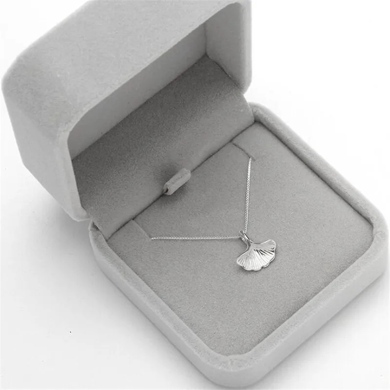 Leaf Shape Pendant Necklace 925 Sterling Silver O Link Chain Women Jewelry