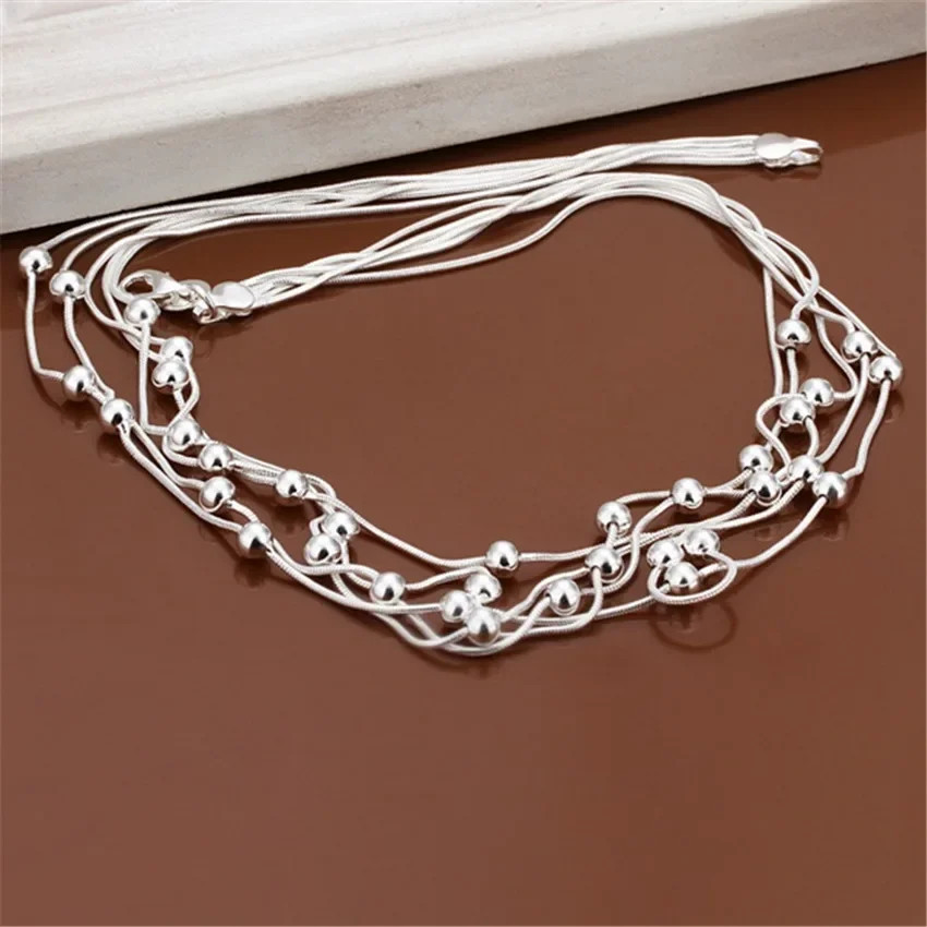 925 Sterling Silver Necklace Solid Bead Chain 18 Inch Length Women Jewelry