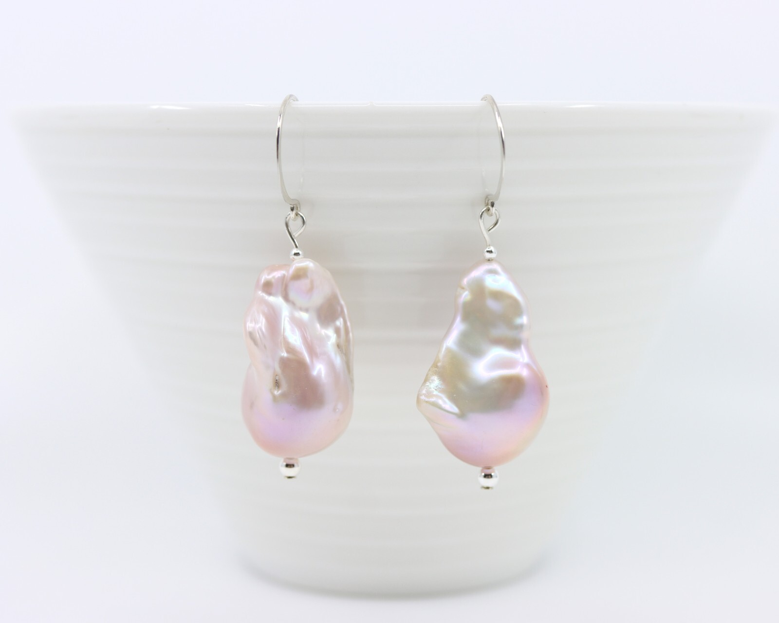 Huge Pink Baroque Pearl Earrings with Sterling Silver French Hook Ear wire