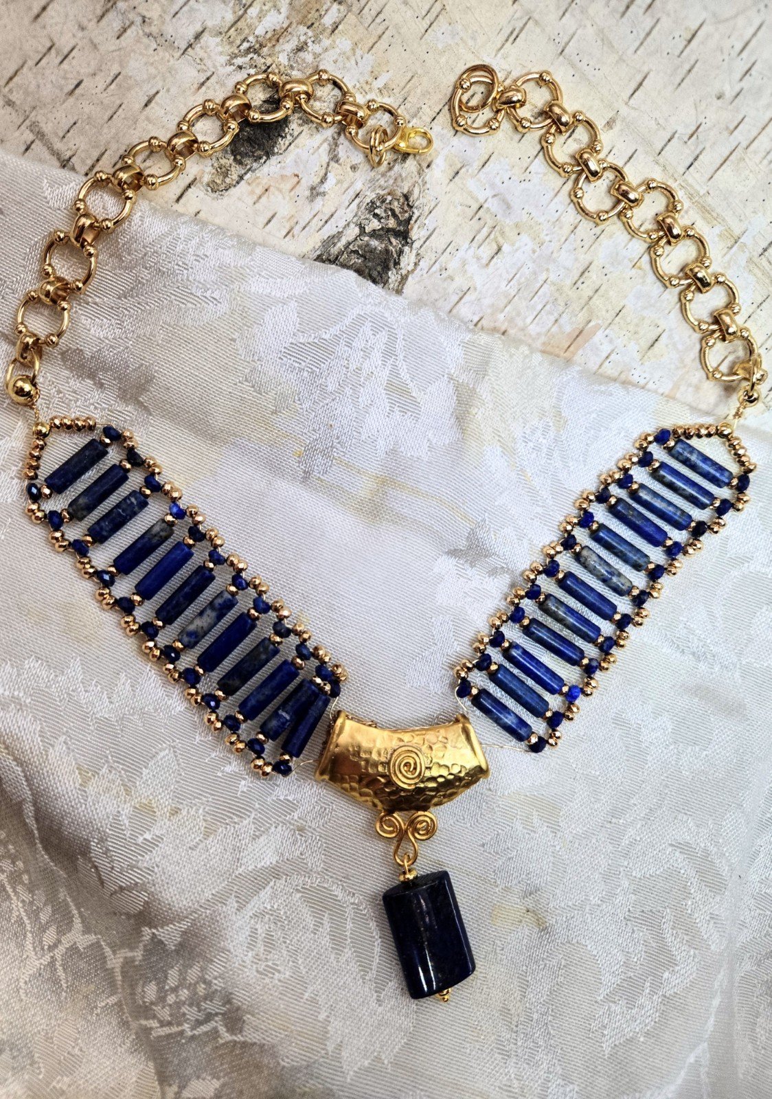 Natural Lapis Lazuli In Ancient Egyptian Inspired Handwoven Necklace -Stunning!