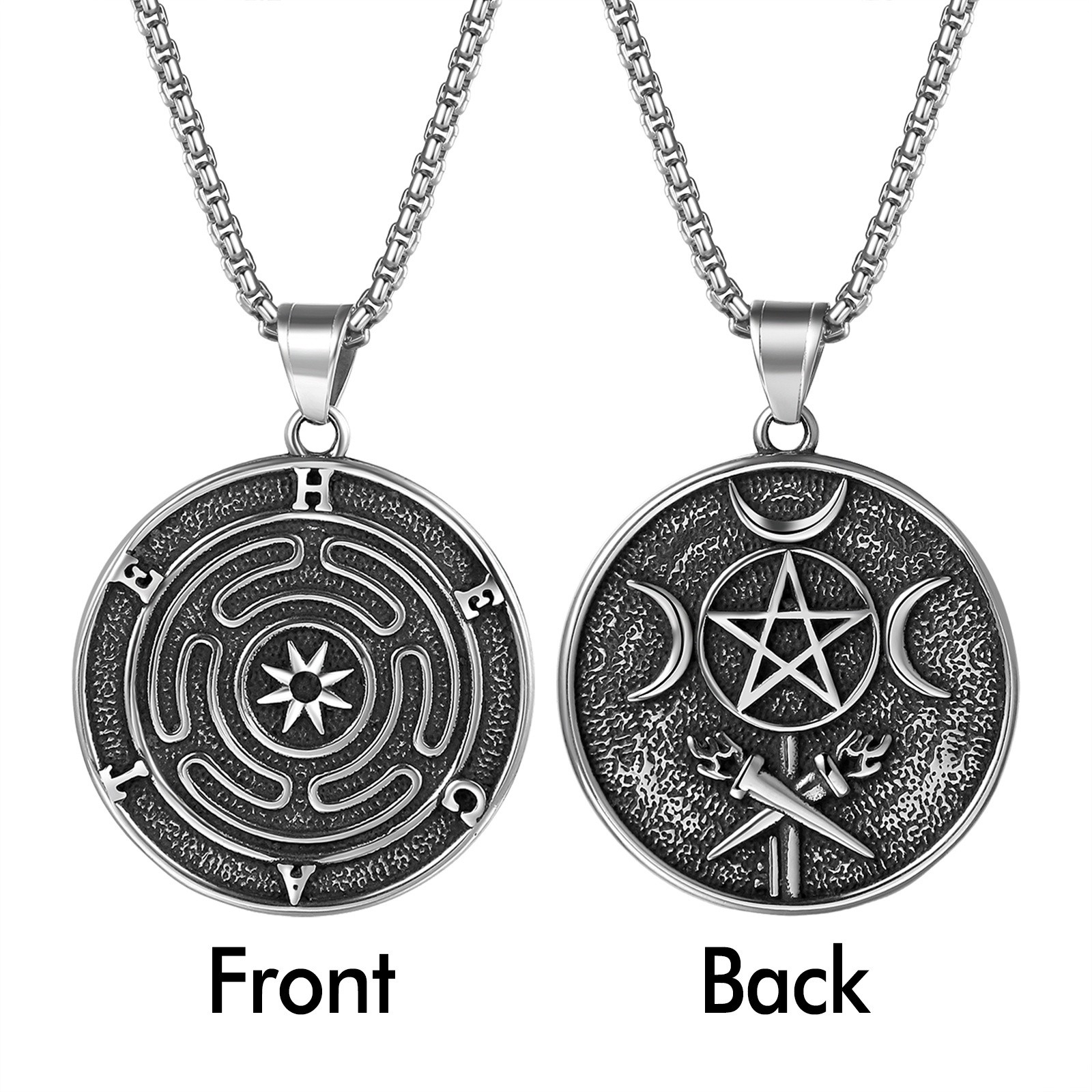 Men Hecate Triple Goddess Moon Coin Pendant Necklace Greek Mythology Jewelry