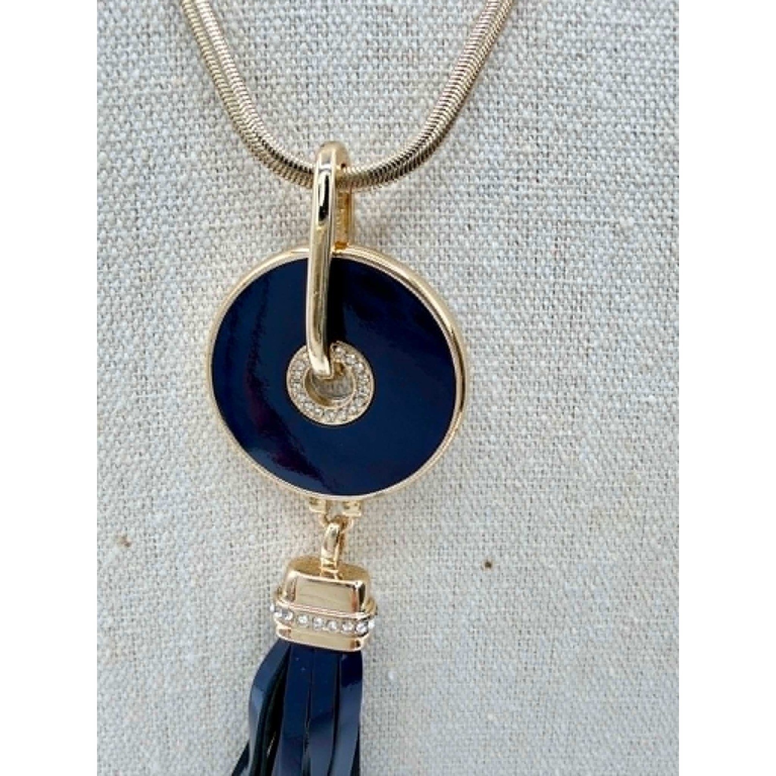 White House Black Market Gold Black Tassel Long Pendant Necklace NWT 30in + 3in