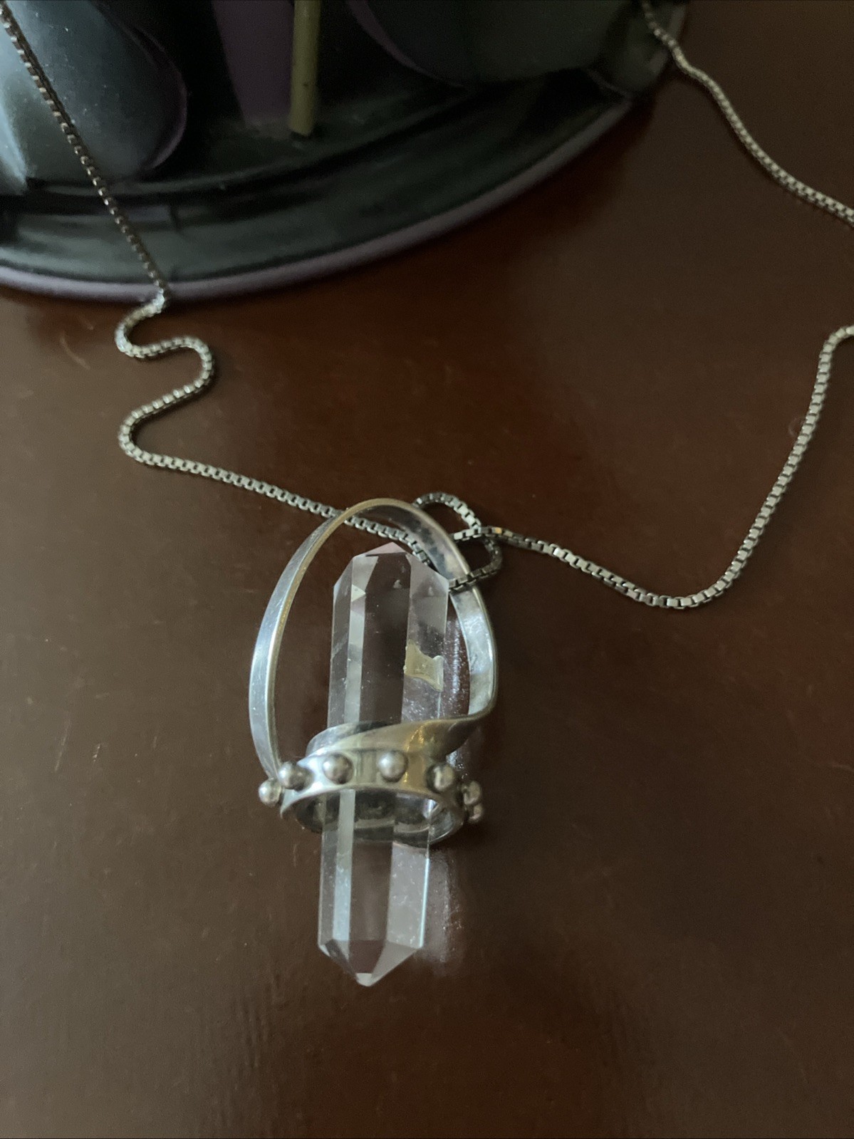 Sterling Silver Crystal Necklace Unique Pendant. Clear Crystal Necklace