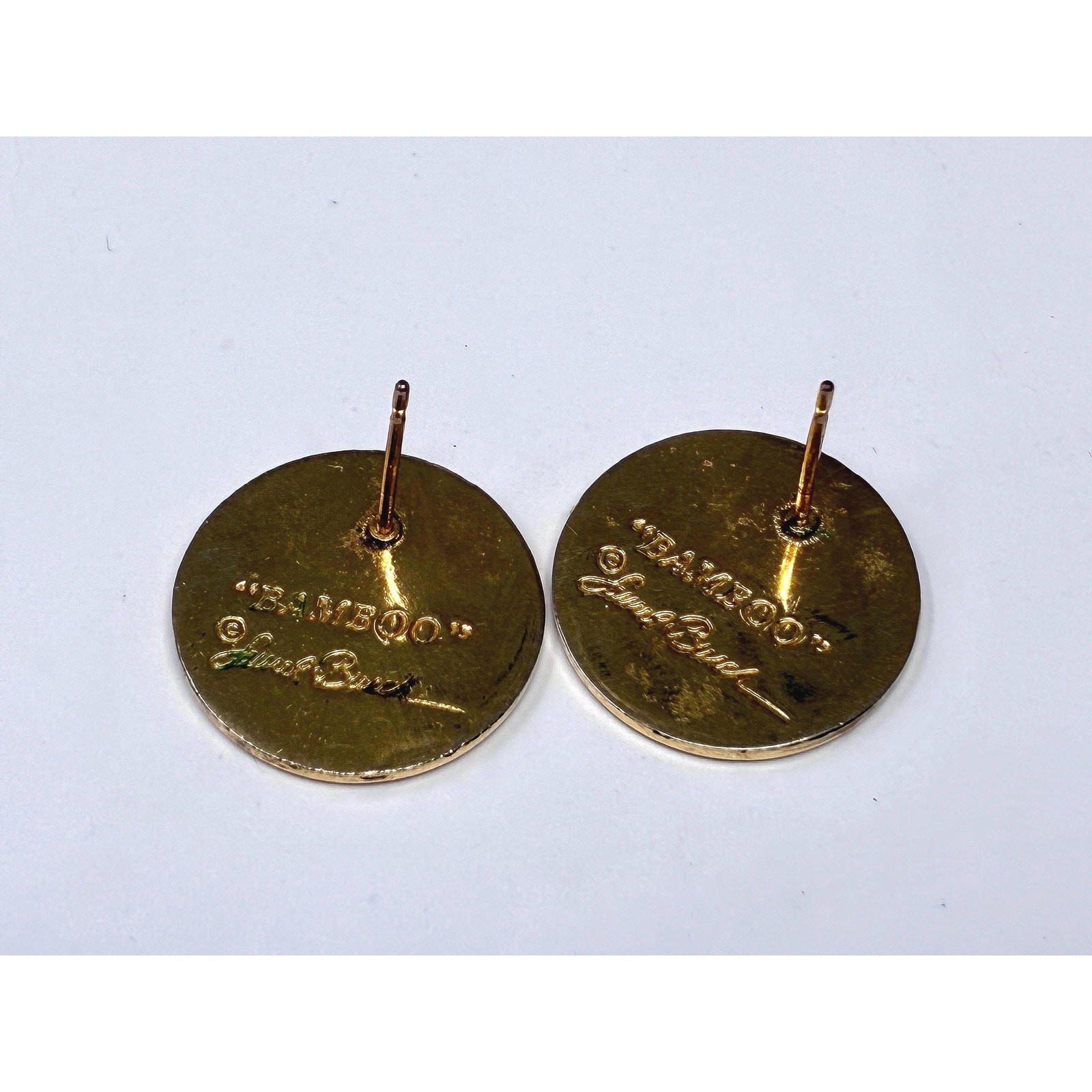 Vintage Laurel Burch Bamboo Earrings-80s 90s Gold Tone Cloisonné Enamel Earrings