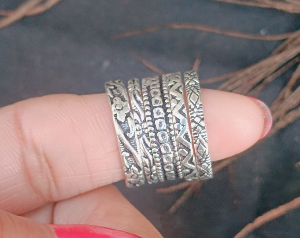 Stacking rings Silver band rings Stackable 925 Sterling Silver 5 Rings Set B372