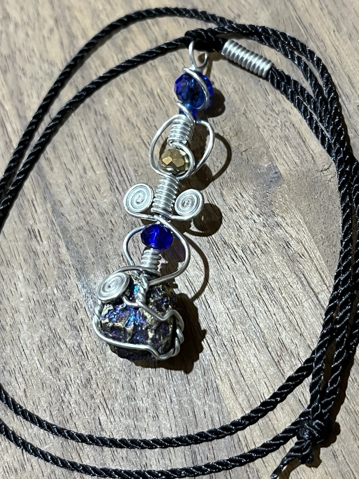 Chalcopyrite, Peacock Copper, Wire Wrap Wand Pendant, Artistic Gemstone
