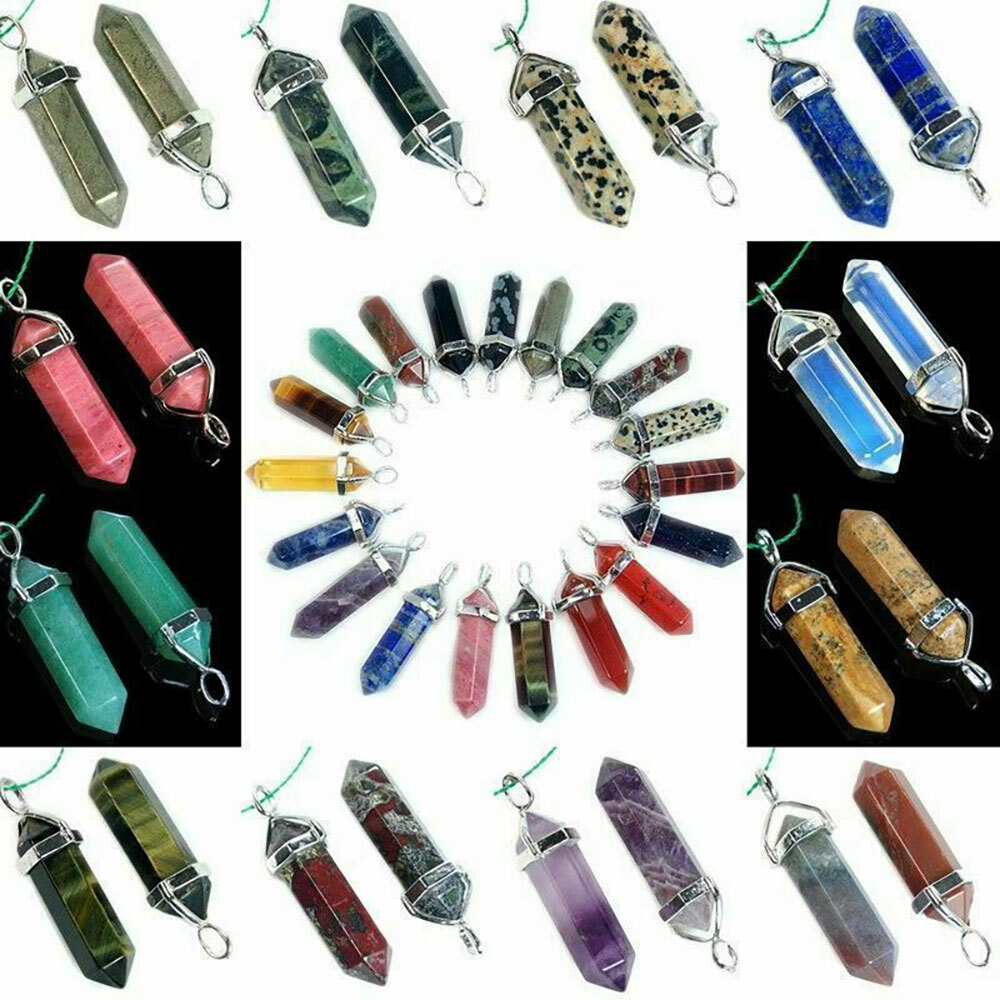 32PC Chakra Quartz Crystal Point Healing Gemstone Pendant Necklace Stone