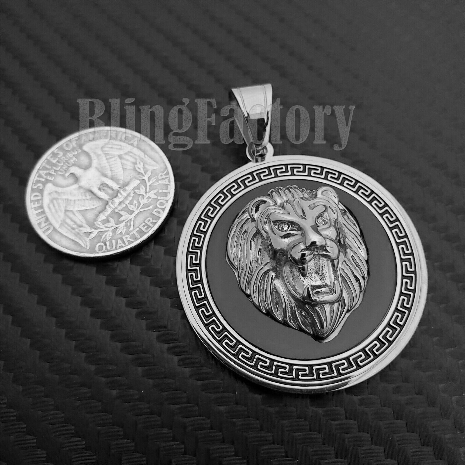 HIP HOP ICED BUST DOWN SILVER LION HEAD MEDALLION STAINLESS STEEL CHARM PENDANT