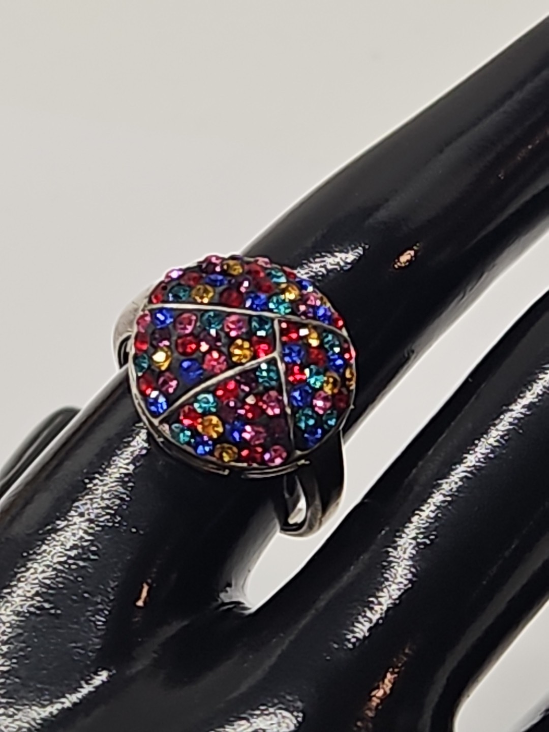 ATI BR CH Swarovski Multi Color Pave Bypass Crystal Ball Ring Size 8-(A4