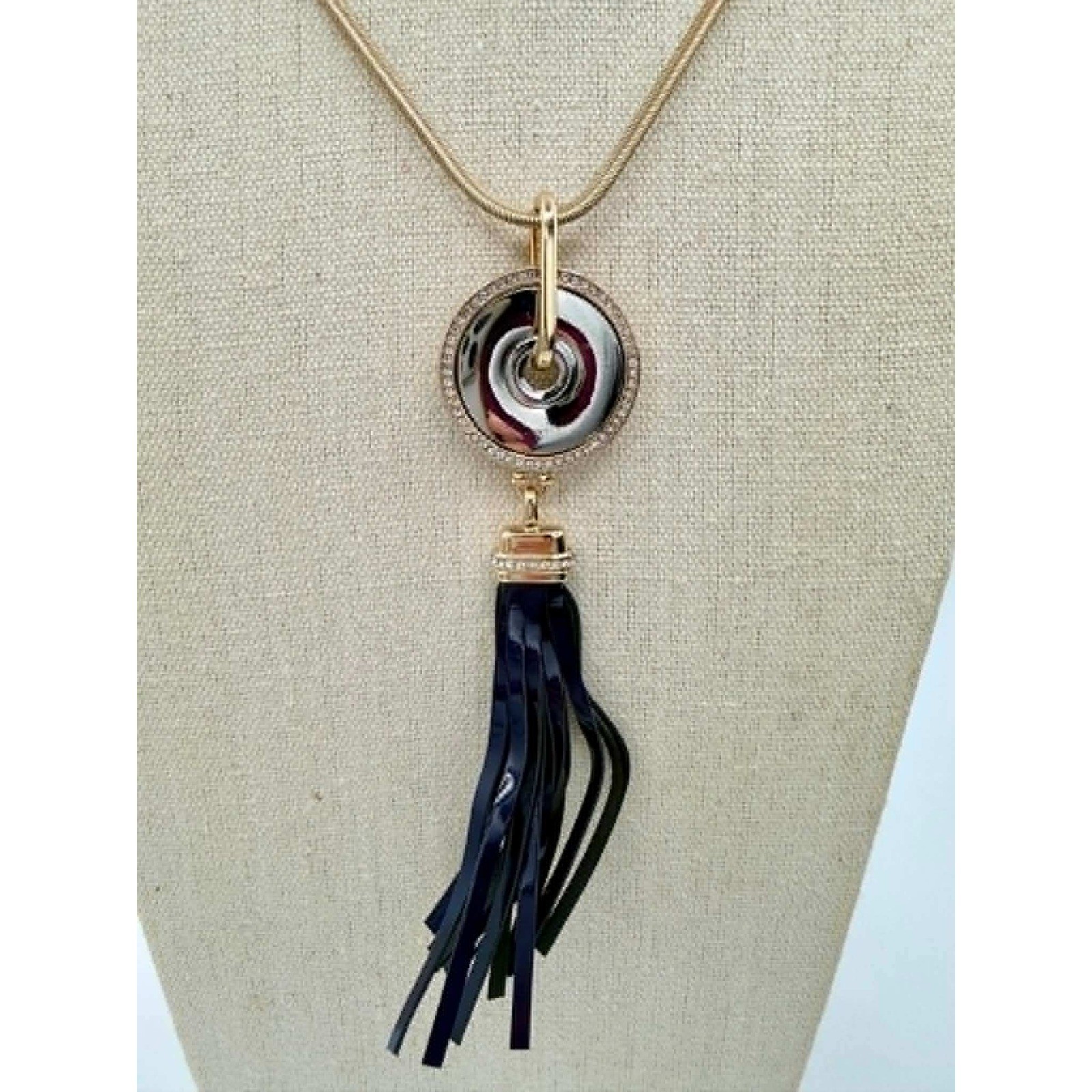 White House Black Market Gold Black Tassel Long Pendant Necklace NWT 30in + 3in