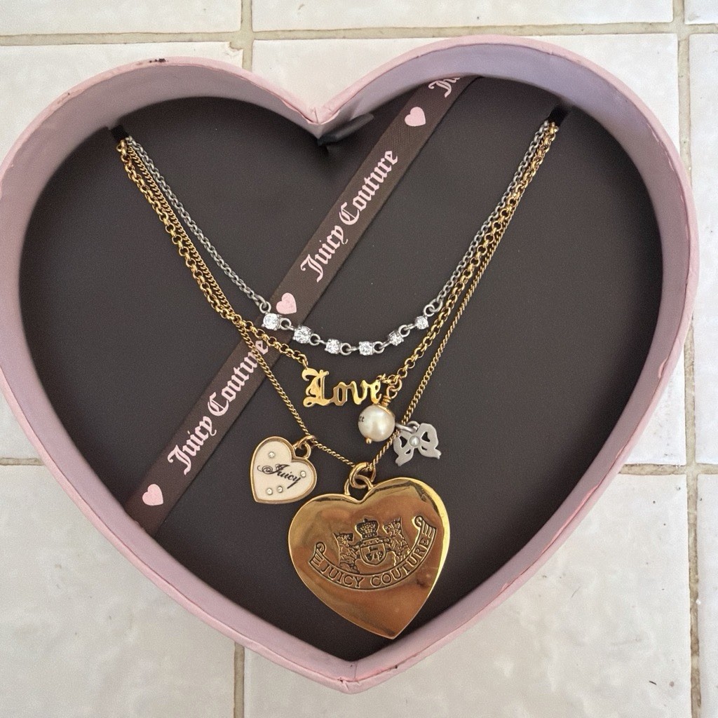Juicy Couture Charm Necklace Multi Tone Layered YJRU3589 with Box