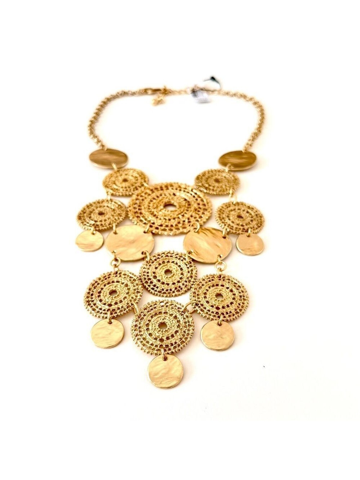 CHICO’s Brilliant Gold Medallion Disc Statement Bib Necklace | LIGHTWEIGHT | NWT
