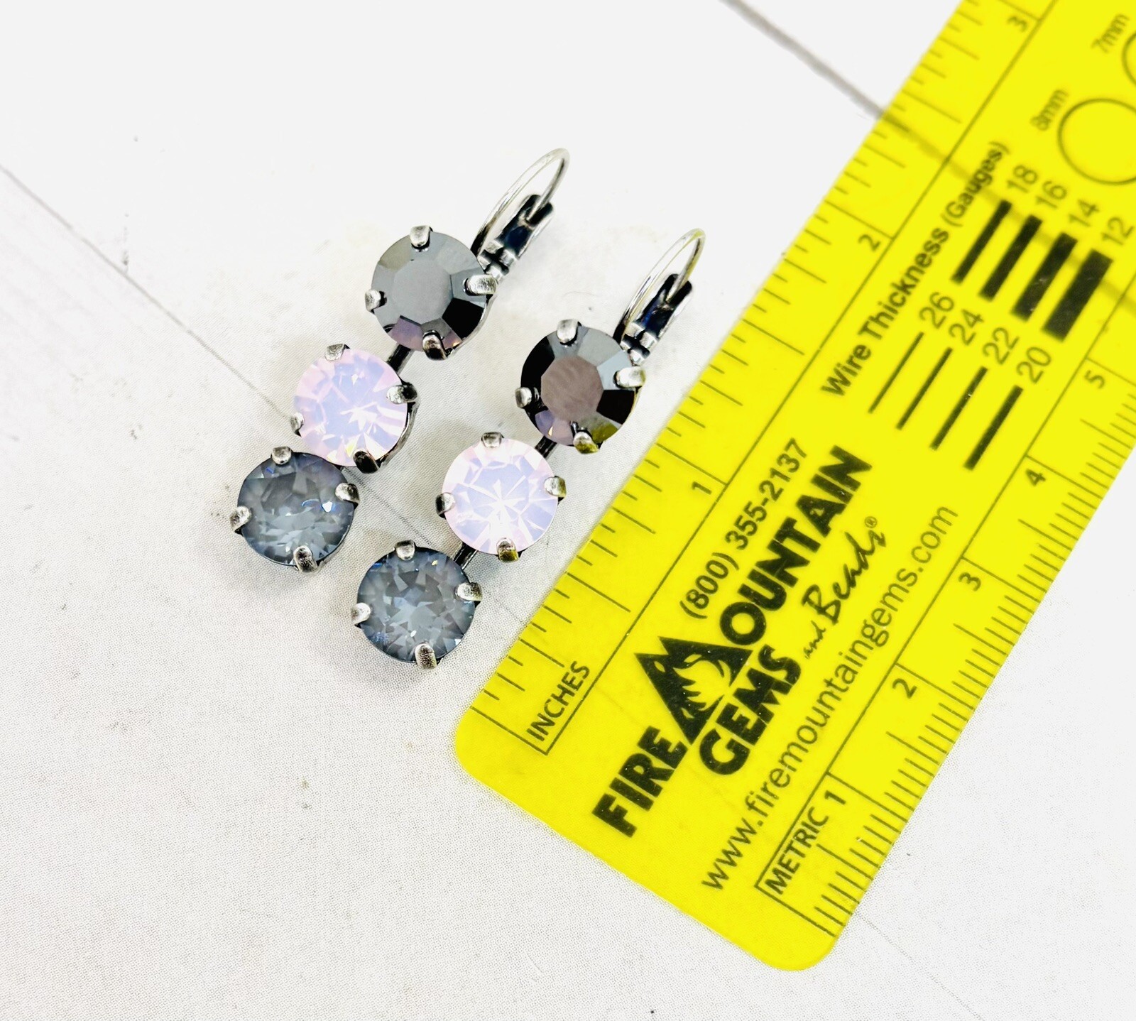 8mm Soft Pink, Black, and Gray Triple Stone Earrings