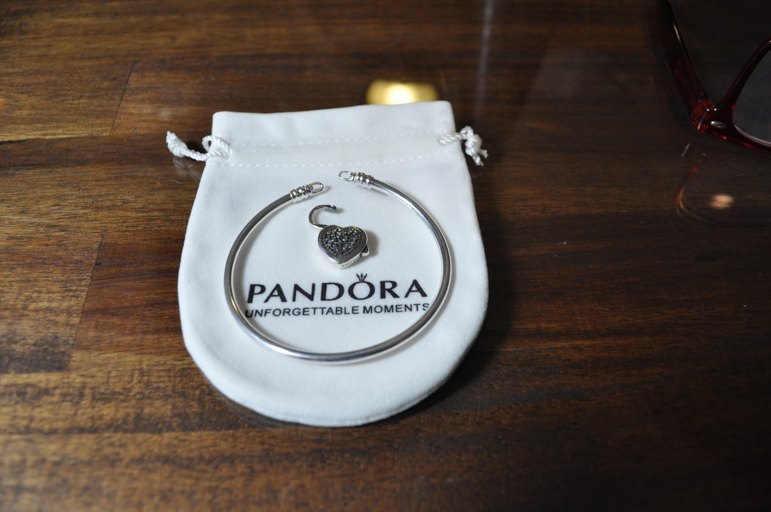 NEW Pandora Bangle Bracelet 7” (20cm) Pave Heart Padlock 925 Sterling Silver
