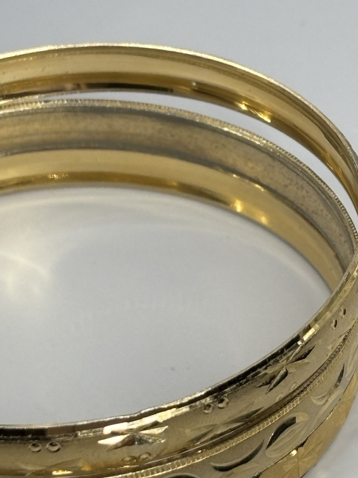 Bangle Bracelets Gold Tone Etched Starburst Diamond Cut Design 7.5” Stackable