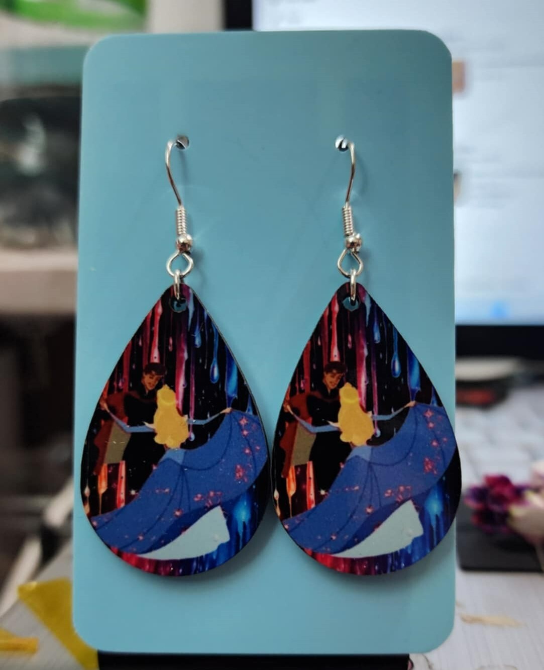 Sleeping Beauty Wooden Teardrop Earrings with Hypoallergenic Hooks