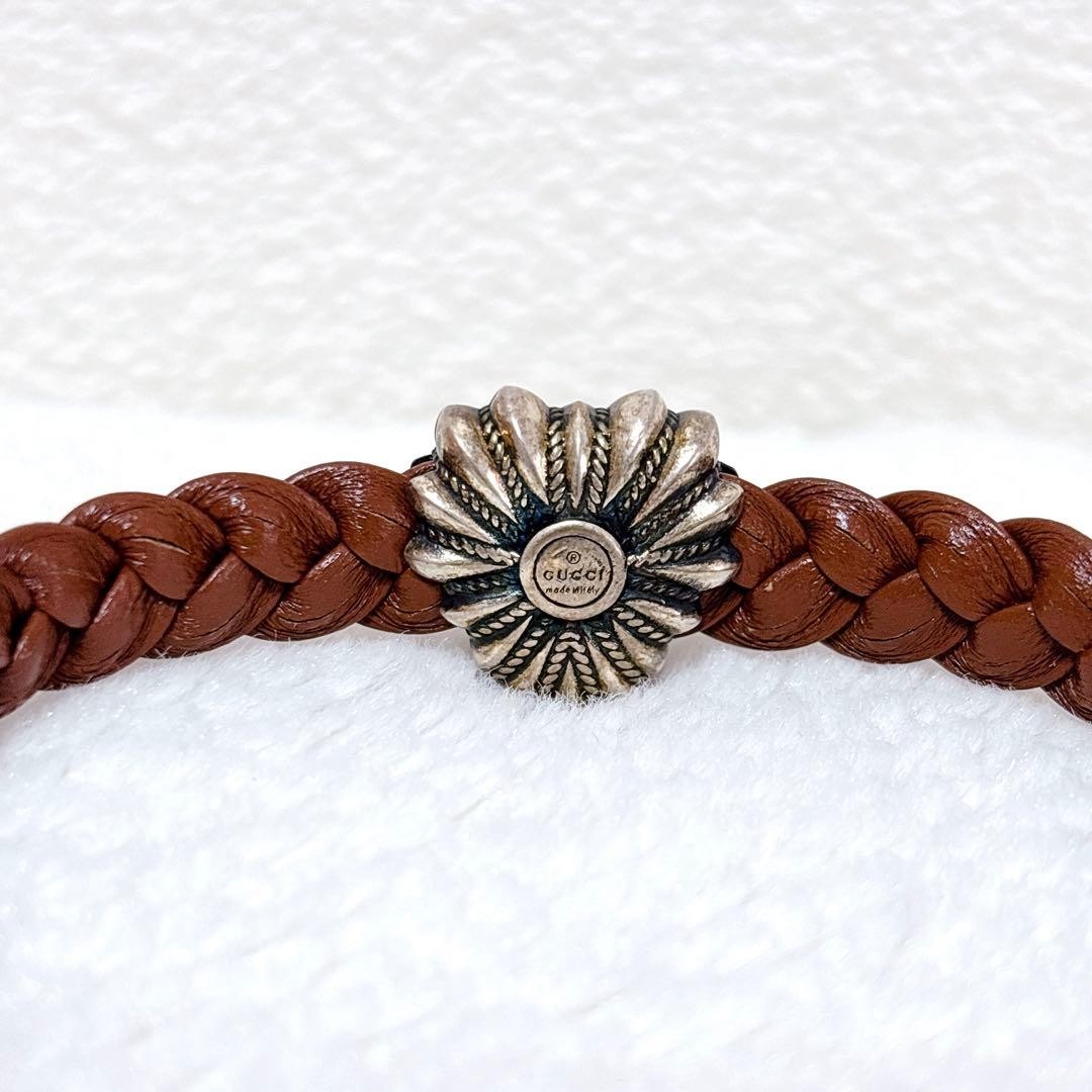 GUCCI Heart Wrap Bracelet Braided Leather Brown Size: 18 7.1/7.8 in. [Unused]