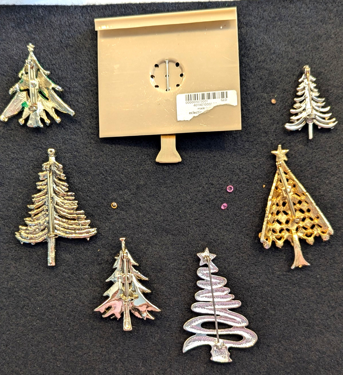Christmas Tree Lot of 7 Vintage New Pin Brooch Repair As Is Missing Rhinestones