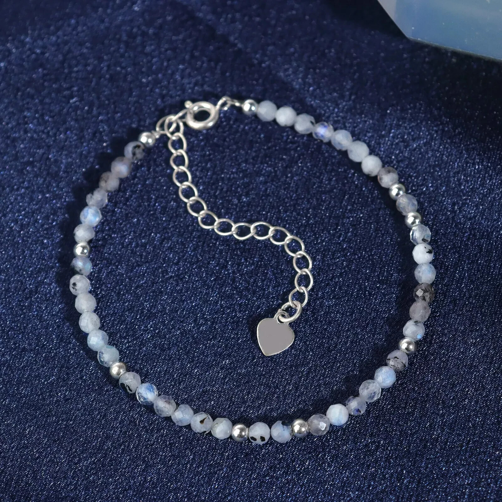 Rainbow Moonstone Crystal Gemstone Dainty Bracelet Minimalist 3mm Faceted Beads