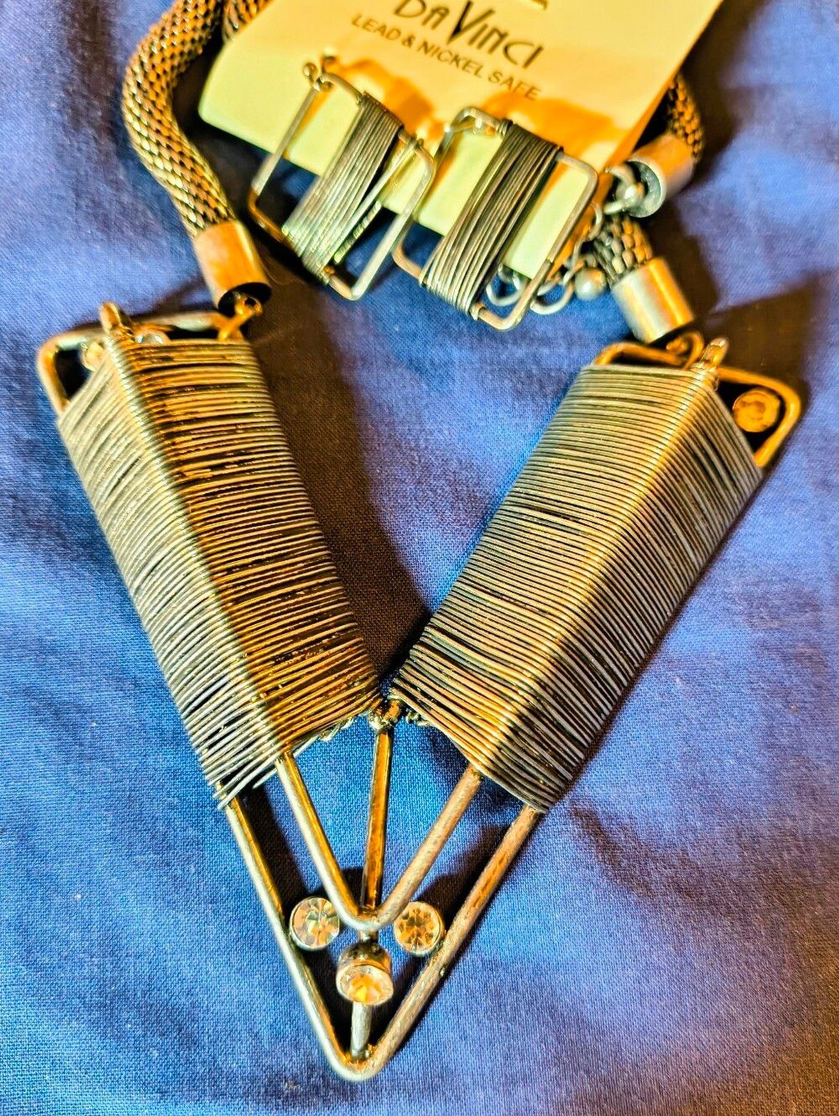 DaVinci Geometric Necklace Earrings Set Gunmetal Wire Wrap Statement Jewelry NWT