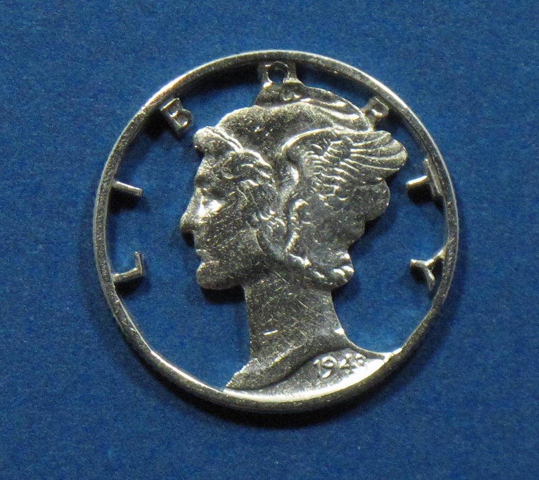 Mercury Dime Artistic Cut Coin for a Bracelet Necklace Pendant Tietack – lot 255