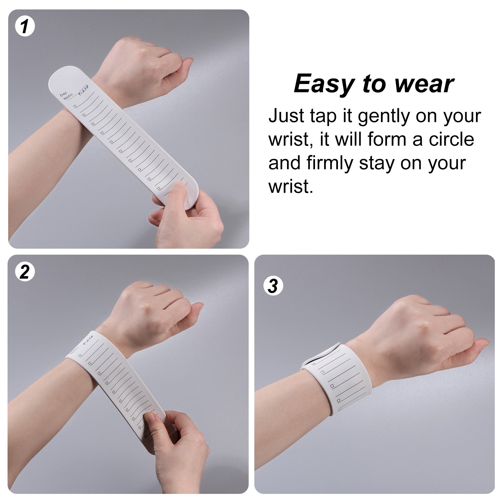 Silicone Memo Wrist Band 20cm Measure 237mm x 46mm Line Block White