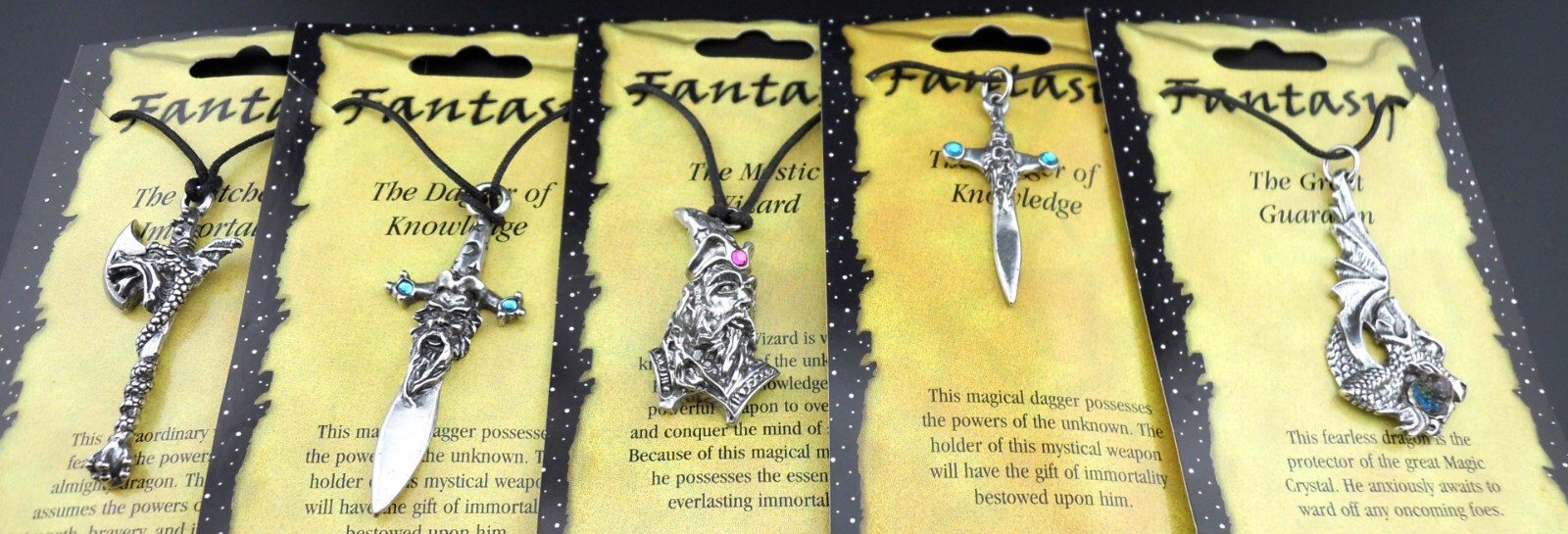 Wizard Necklace Dragons Pendant Original NEW/Old Dragon Axe Sword 5 pc Medieval